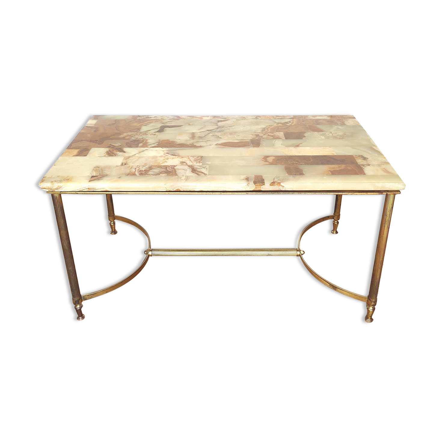 Coffee table marble onyx and gilded metal