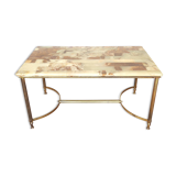 Coffee table marble onyx and gilded metal