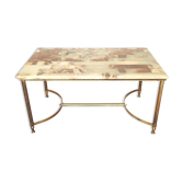 Coffee table marble onyx and gilded metal