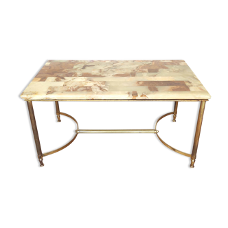 Coffee table marble onyx and gilded metal