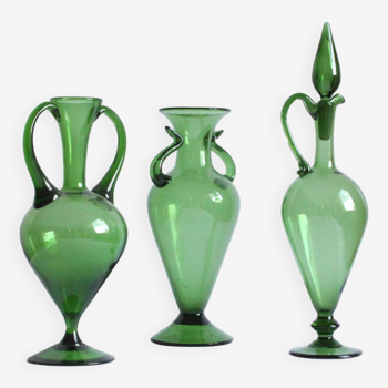Empoli glass Amphora Vases, 1940S, Italy, Set Of 3