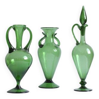 Empoli glass Amphora Vases, 1940S, Italy, Set Of 3