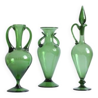 Vases Amphores en Verre Empoli, Années 1940, Italie, Set de 3