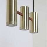 Rare lampe suspendue "Cylinder III" par Jo Hammerborg pour Fog & Mørup / années 1960 / design danois moderne du milieu du siècle / Teck / Laiton