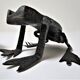 Two metal clipboard frogs patinated vintage brutalist