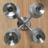 Vintage brutalist chandelier with 4 lights in brushed metal.