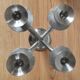 Vintage brutalist chandelier with 4 lights in brushed metal.