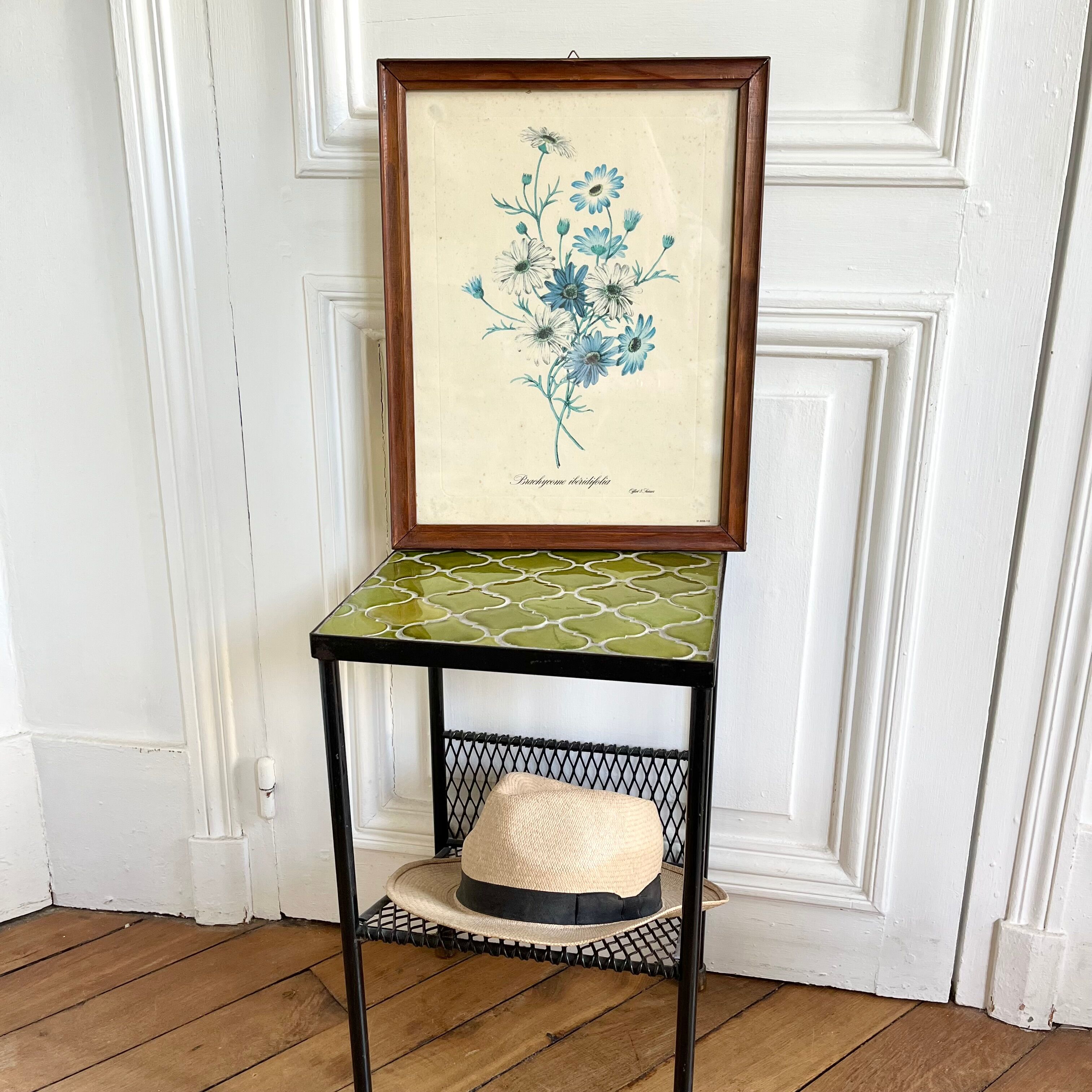 Vintage botanical board frame with blue flowers