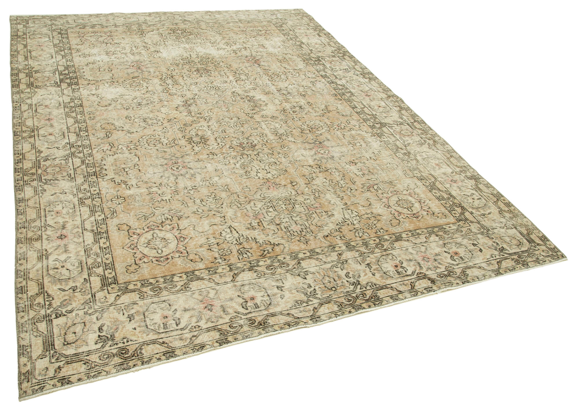 Hand-knotted vintage turkish beige carpet 208 cm x 283 cm