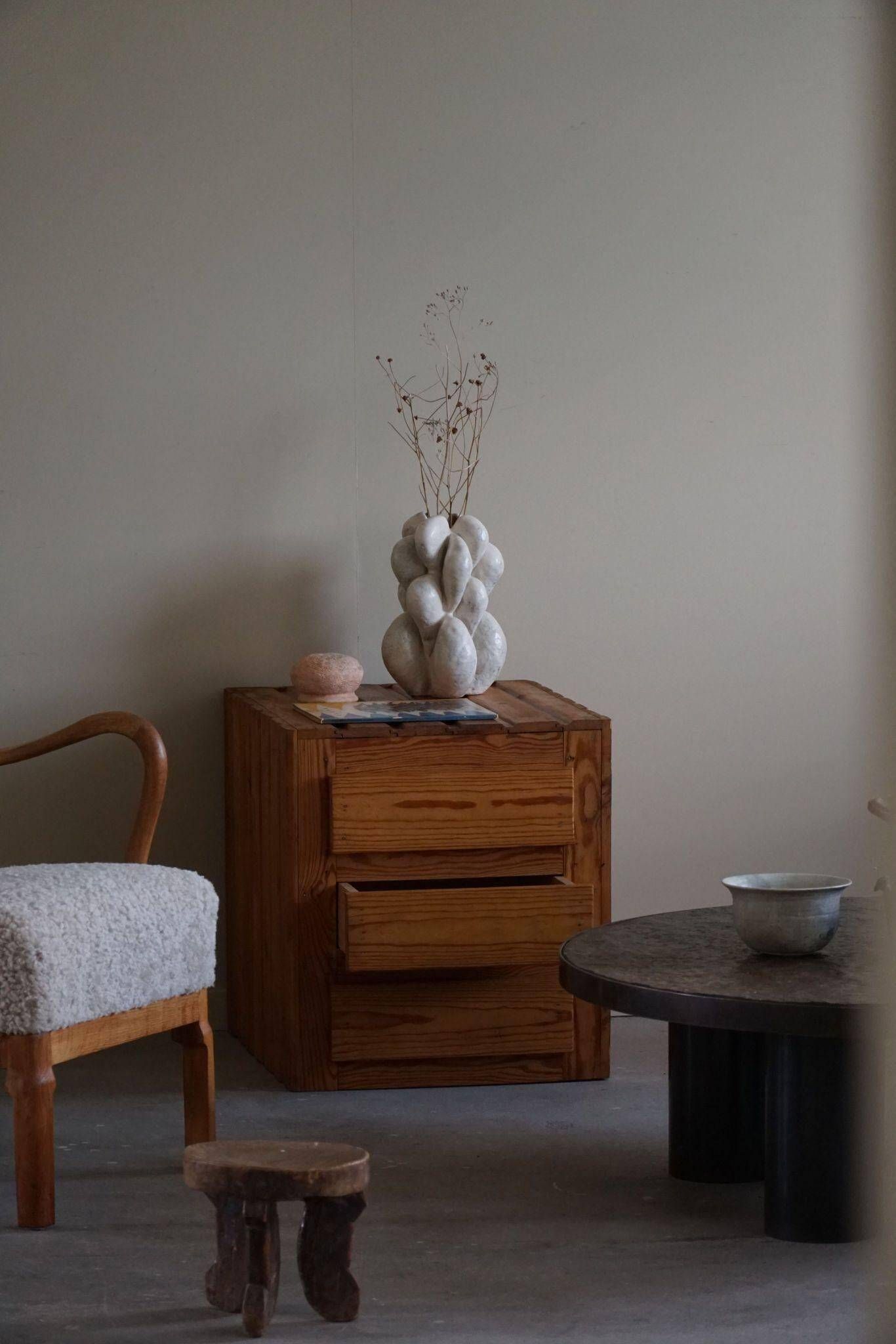 Free-standing primitive pine commode, mid-century Swedish, 1950s.