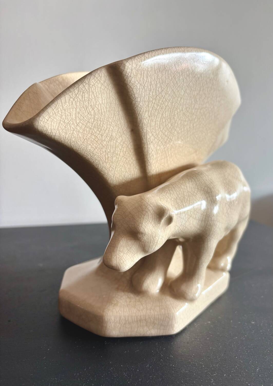 Art Deco polar bear vase in crackle-effect ceramic
