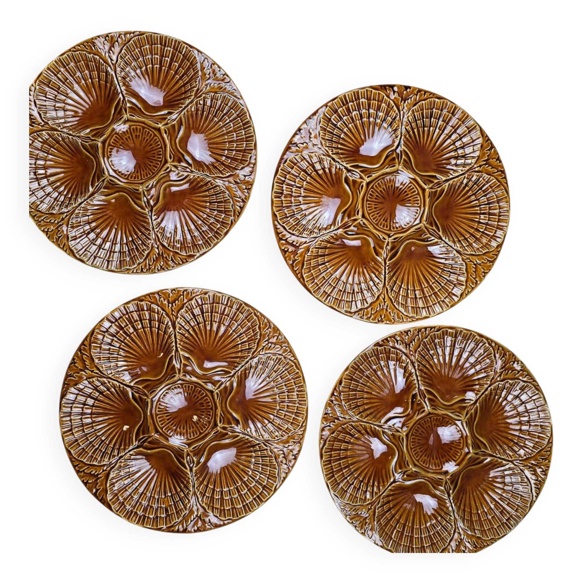 Set of 4 vintage Sicla Portugal oyster plates in earthenware