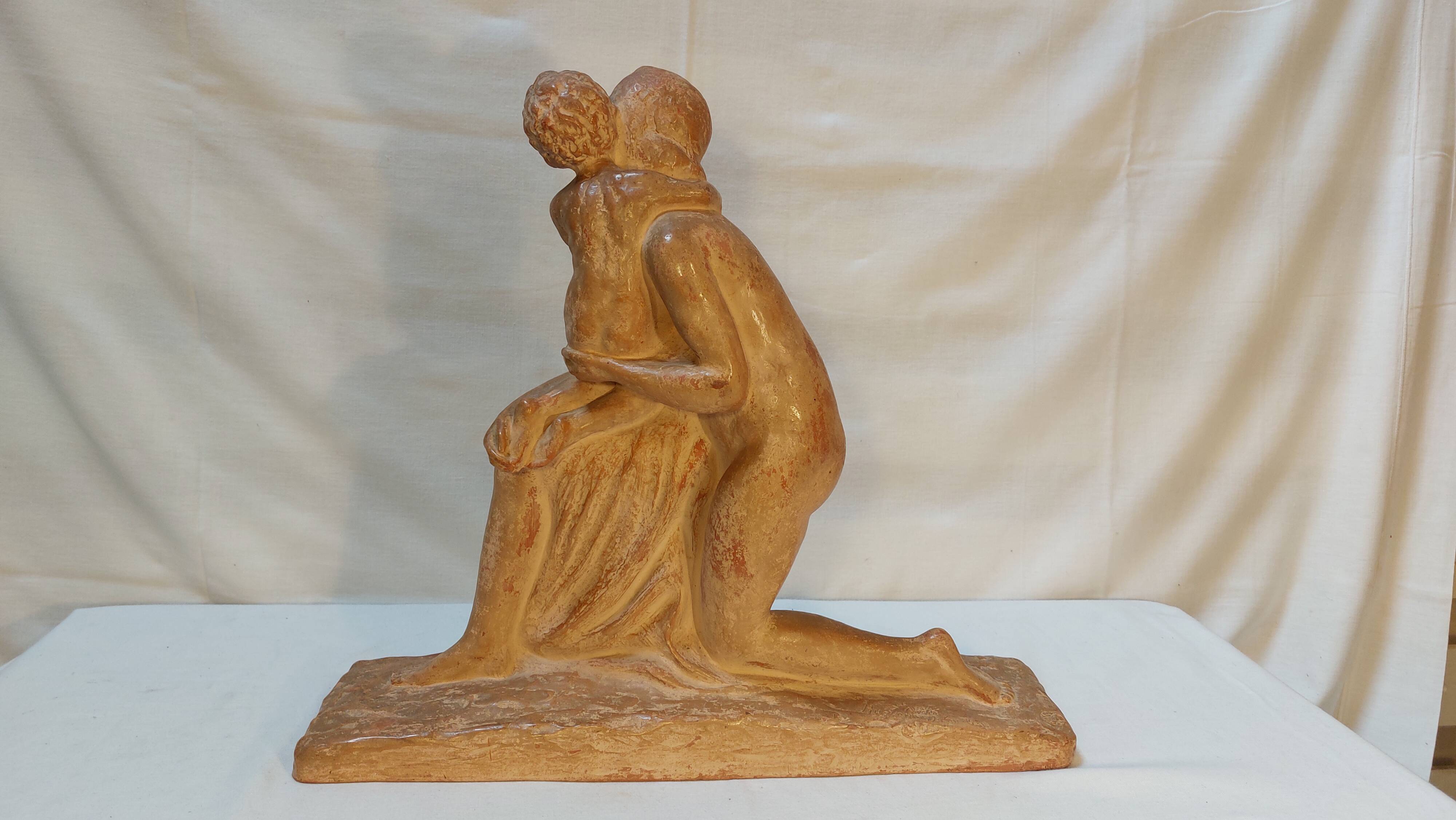 Glazed terracotta sculpture signed André Huguenin-Dumitran - Art Deco period