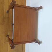 Teak bedside table with a vintage white lacquer drawer, Gautier furniture.