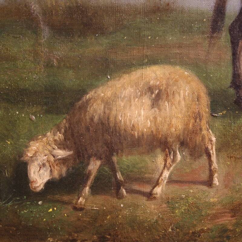 19th century Italian signed bucolic landscape painting