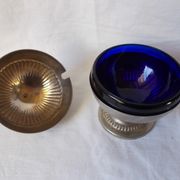 Sucrier en métal et verre bleu