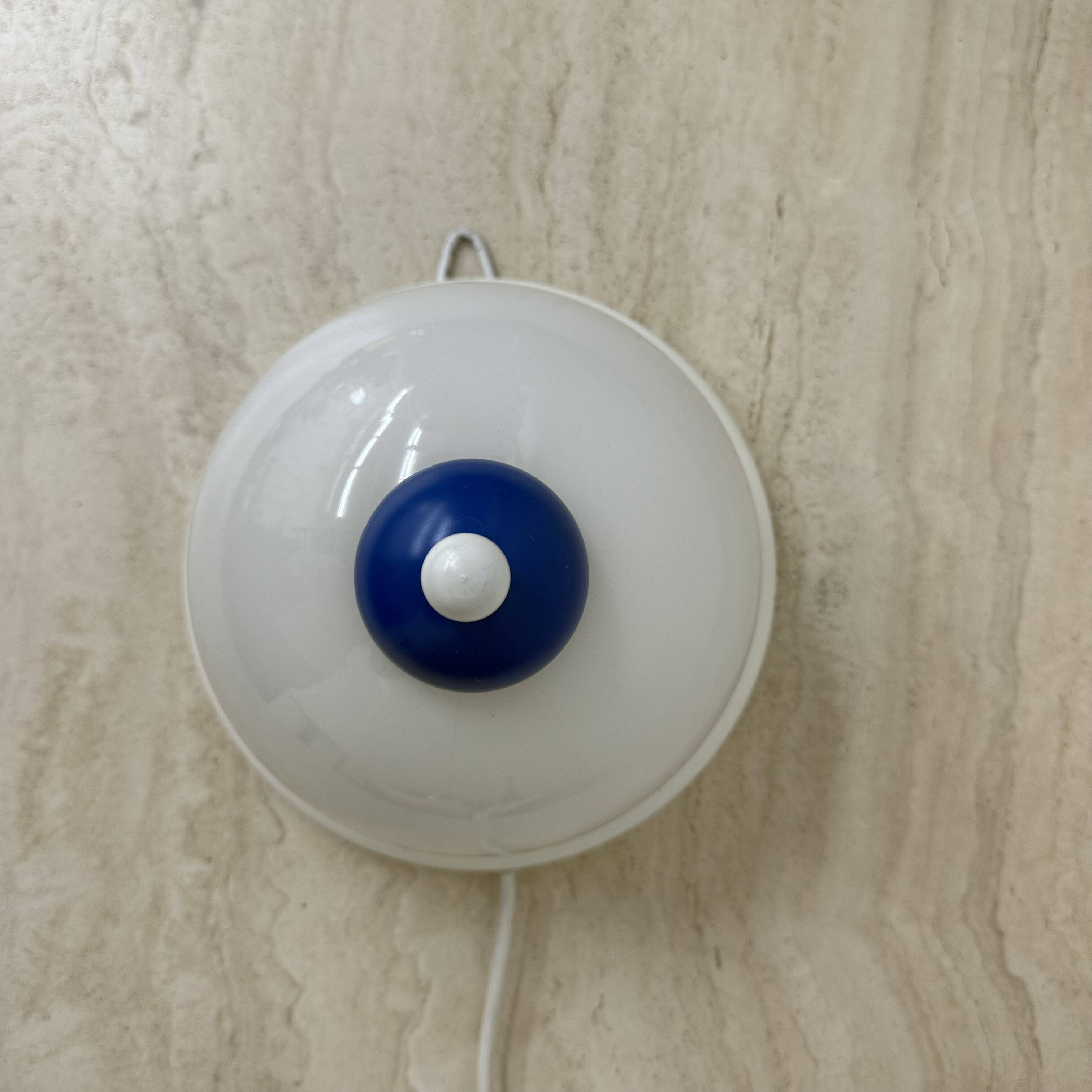 Vintage glass blue and white wall lamp sconce , 1970s