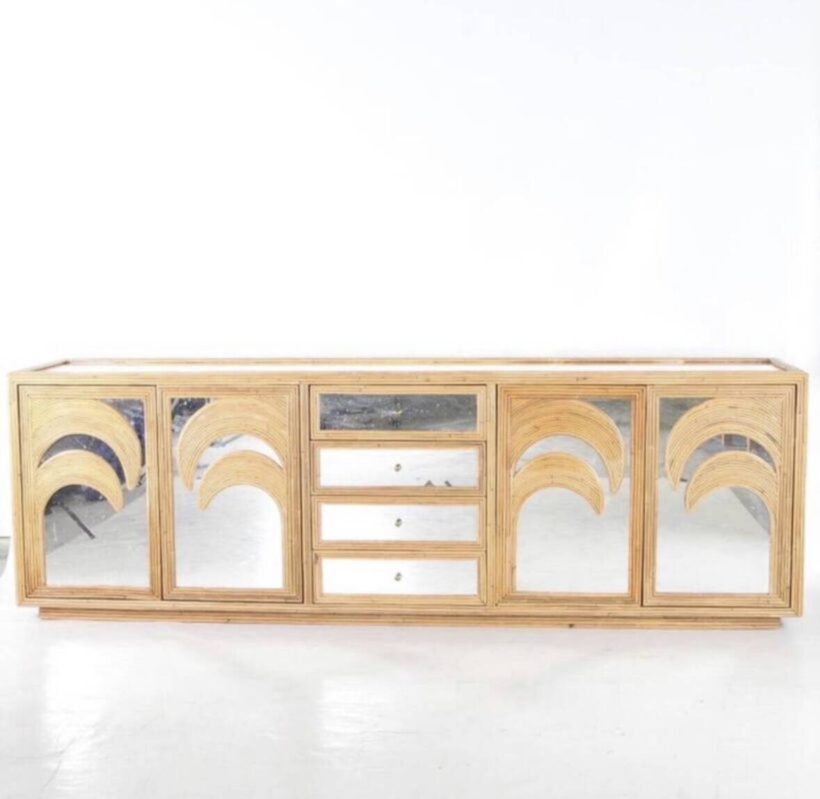 Mirrored and rattan sideboard
