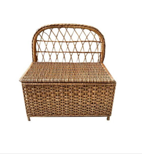 Vintage rattan bench toy chest