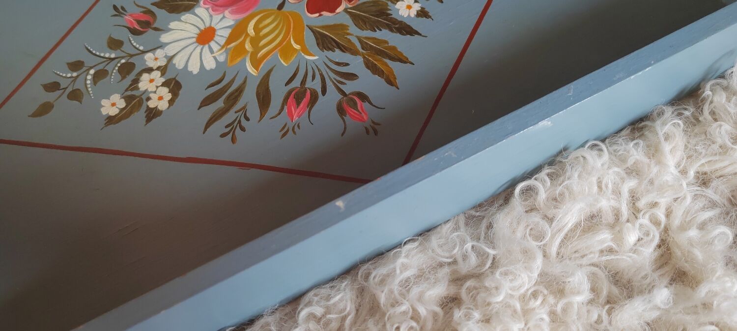 Hand-painted blue wooden tray