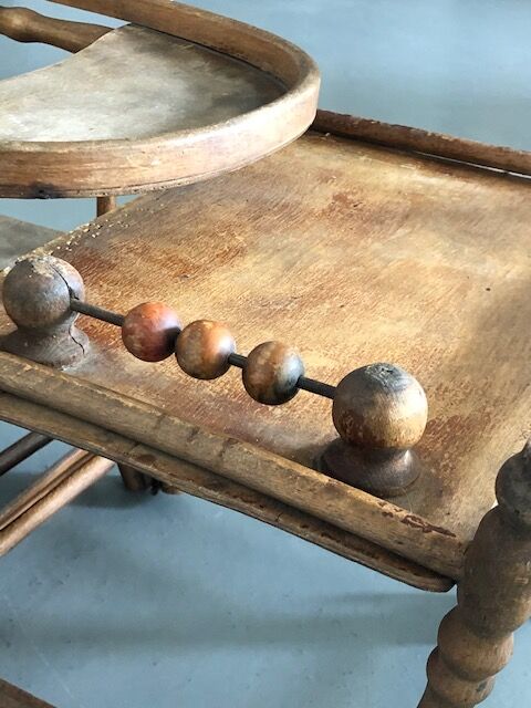 Wooden high chair for doll or bather, antique toy