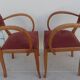 2 Chic 50s Bridge Armchairs Completely Refurbished in Solid Wood with Rust Velvet Seat