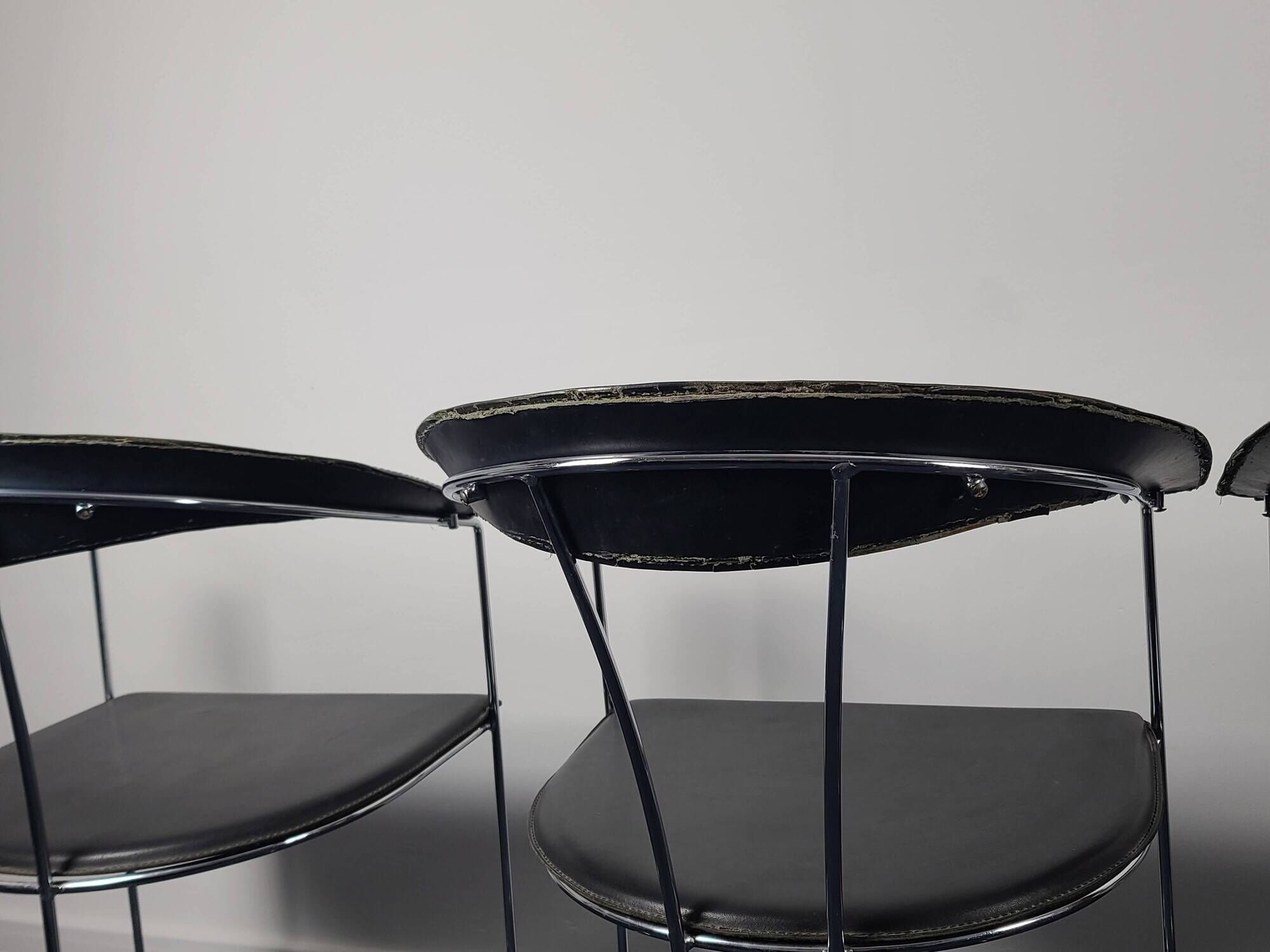 Set of 4 vintage Ursula chairs in black leather, Italian, from Arrben 1980