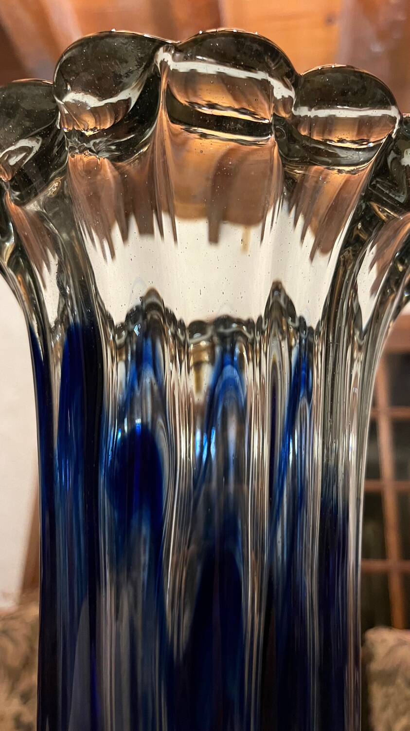 Large vintage blue glass vase