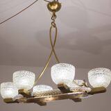 Art Decò Seguso Oval Mid-Century Six- Light Murano Glass and Brass Chandeli