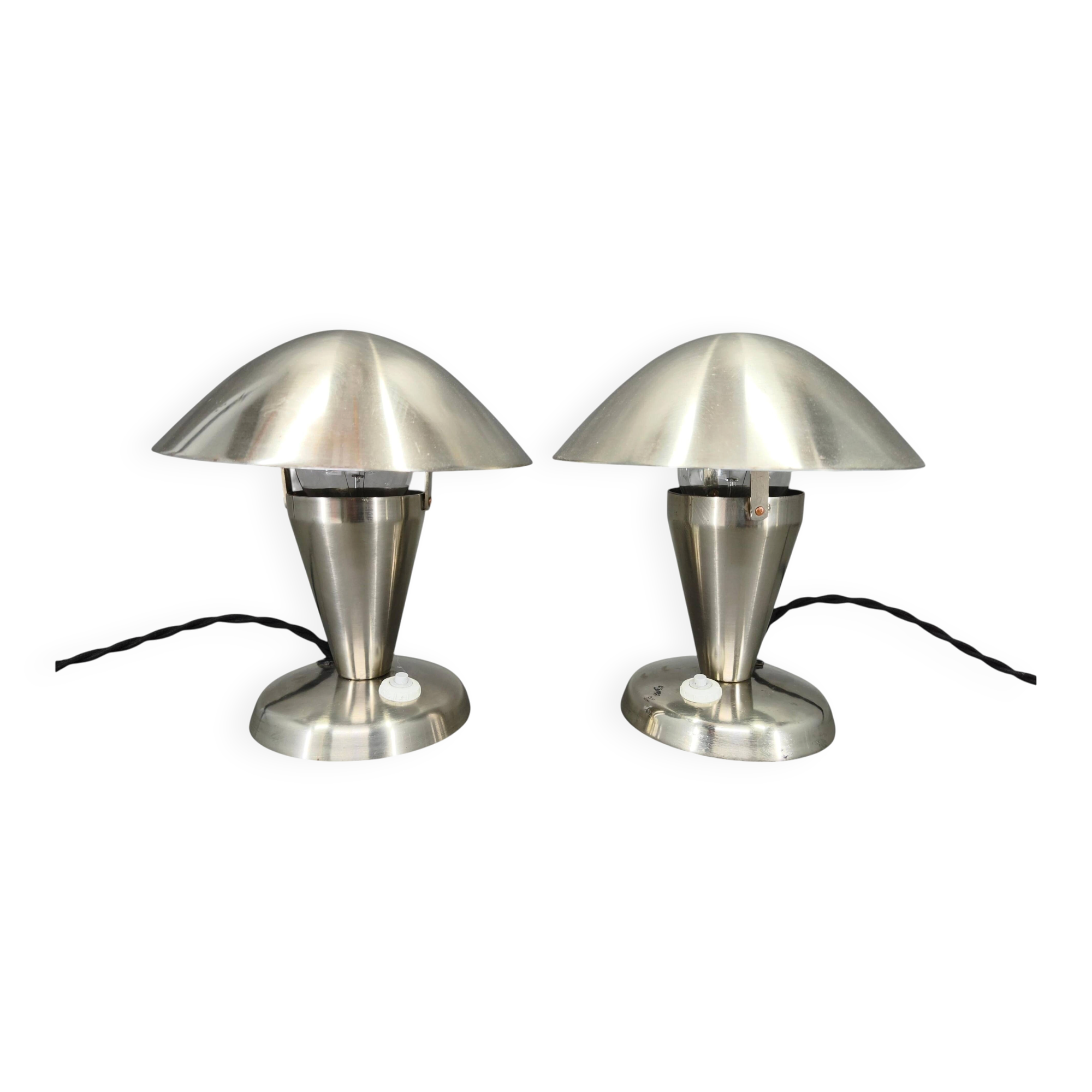 Pair of Bauhaus Chrome Adjustable Table Lamps, 1930s Czechoslovakia