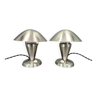 Pair of Bauhaus Chrome Adjustable Table Lamps, 1930s Czechoslovakia
