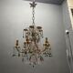 Chandelier en verre de Murano perlé doré en tole florentine italienne des années 1950 à 6 lumières