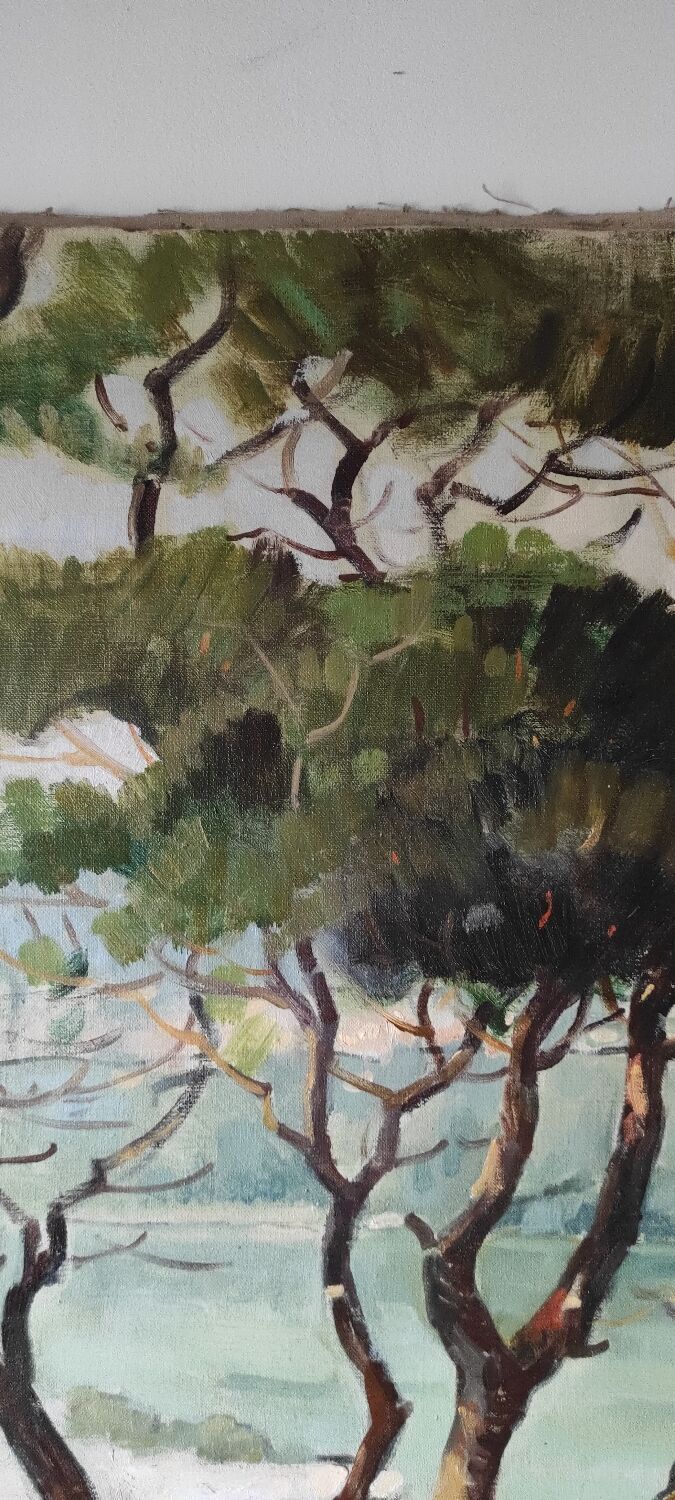 Painting The Avignon Bridge impressionist landscape Oil on canvas 30s 40s