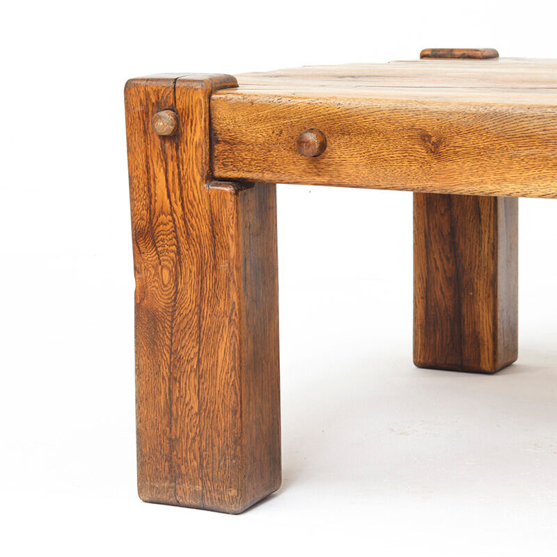 Table basse brutale vintage du milieu du siècle en chêne