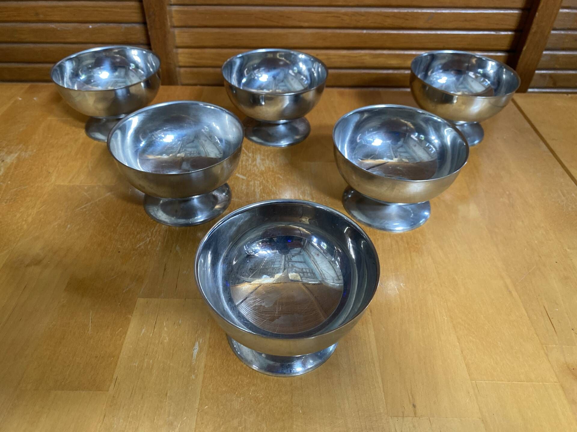 Set of 6 Ice Cream Bowls Style Rémy LETANG Vintage Stainless Steel #E084