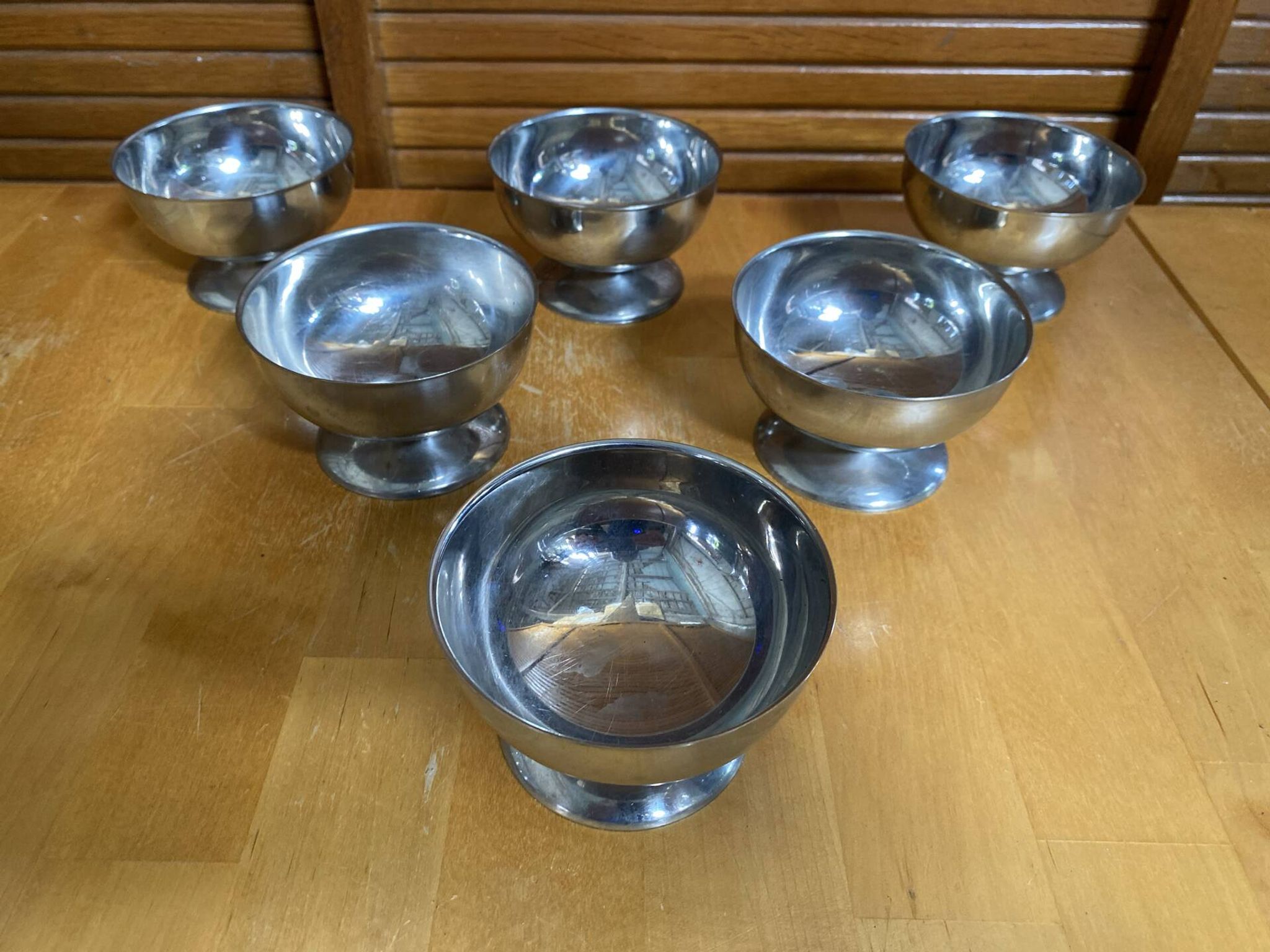 Set of 6 Ice Cream Bowls Style Rémy LETANG Vintage Stainless Steel #E084