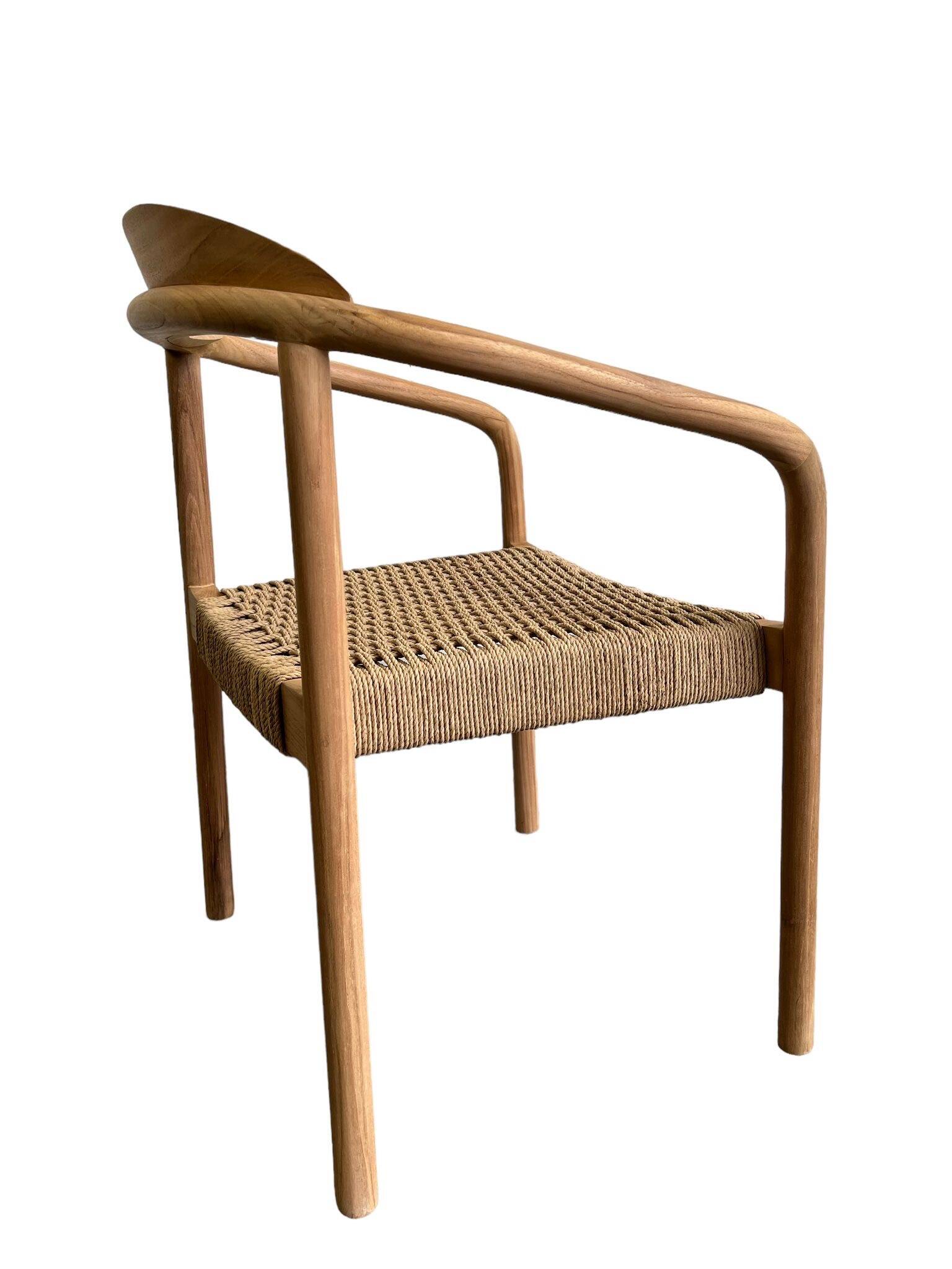 Solid wood chair with woven seat and armrests