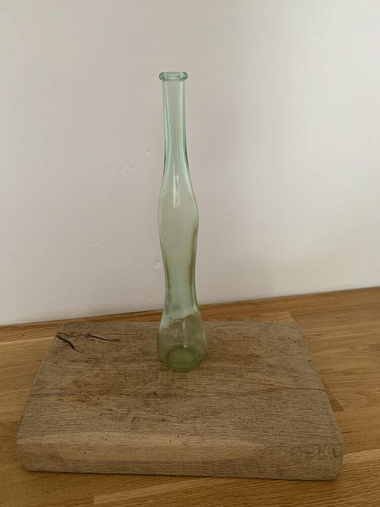 Mid-Century translucent green glass vase from the 1980s, slender silhouette, Czech Republic.
