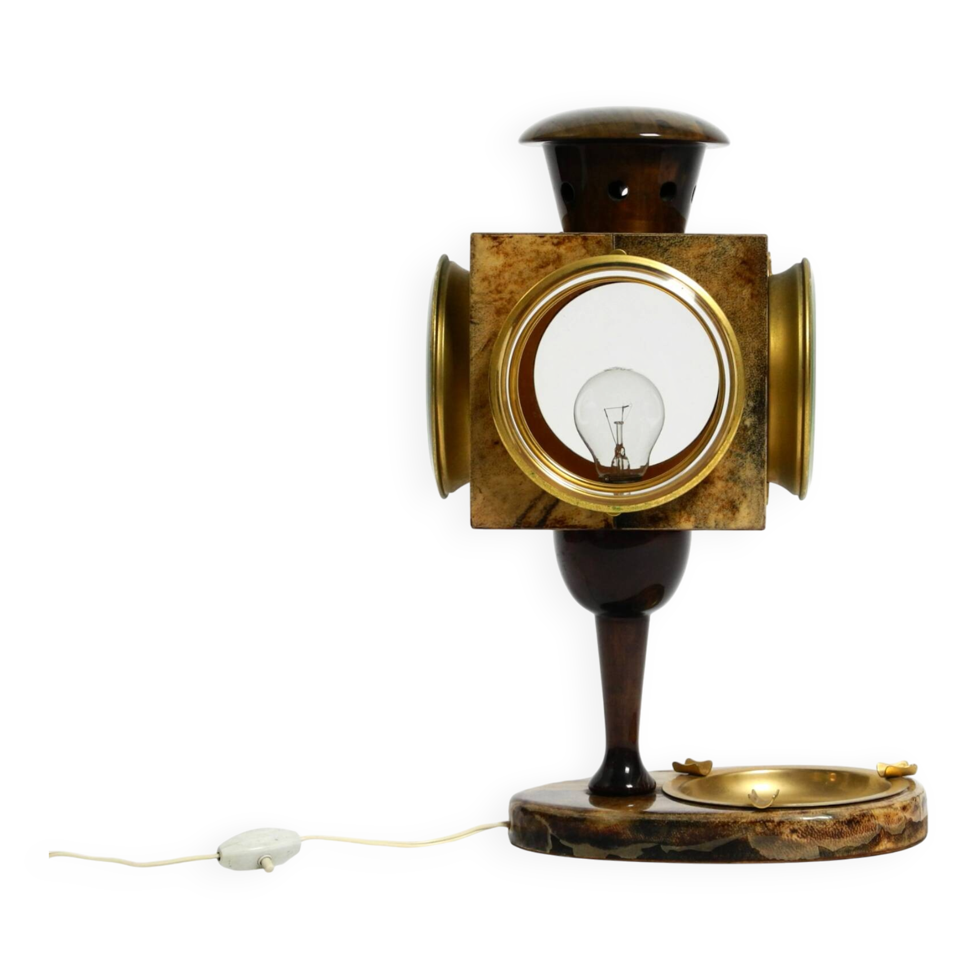 Mid Century italian table lamp with ashtray like a lantern by Aldo Tura