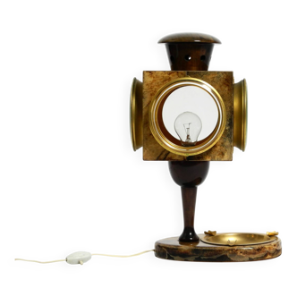 Mid Century italian table lamp with ashtray like a lantern by Aldo Tura