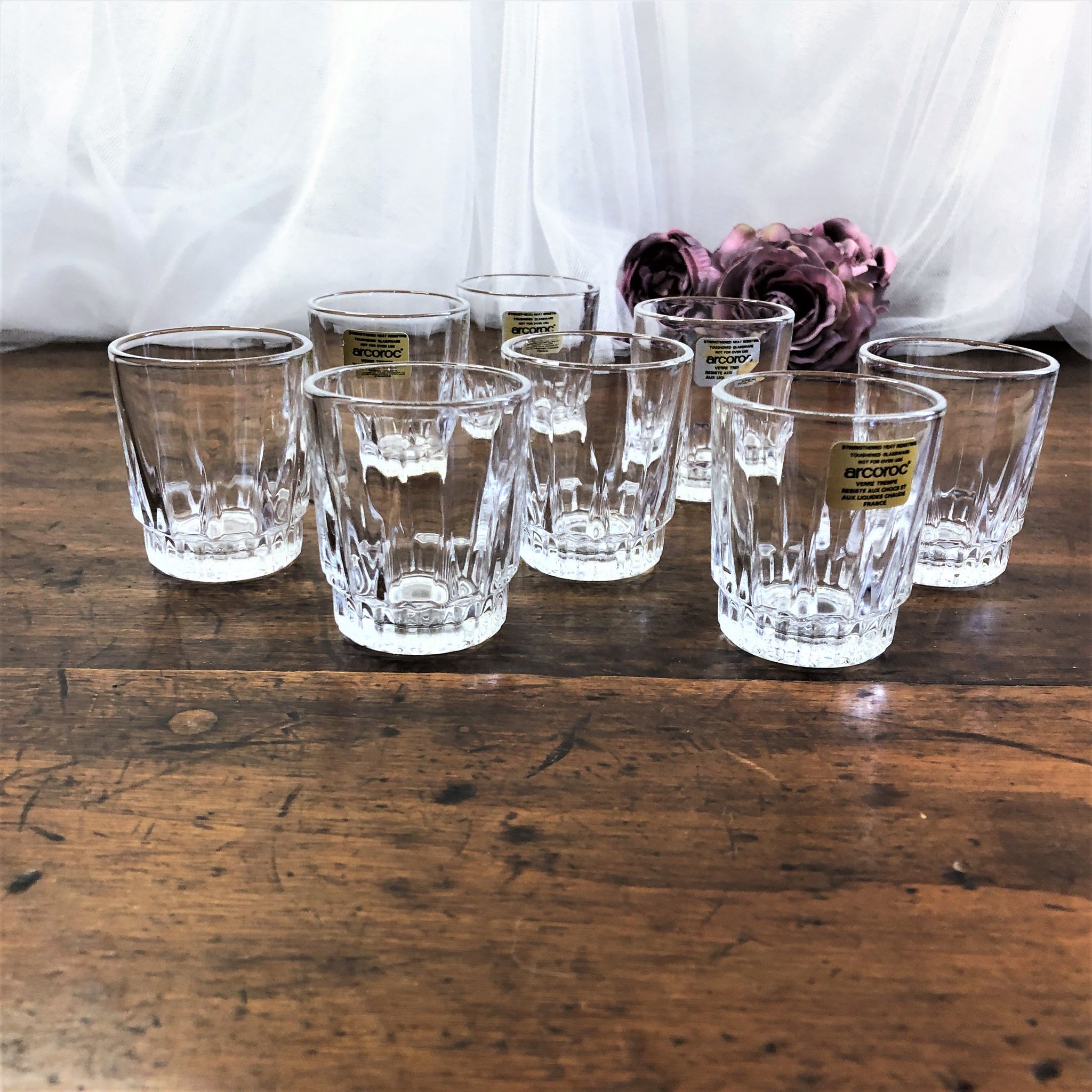 Set of 8 cut glass shot glasses France Arcoroc