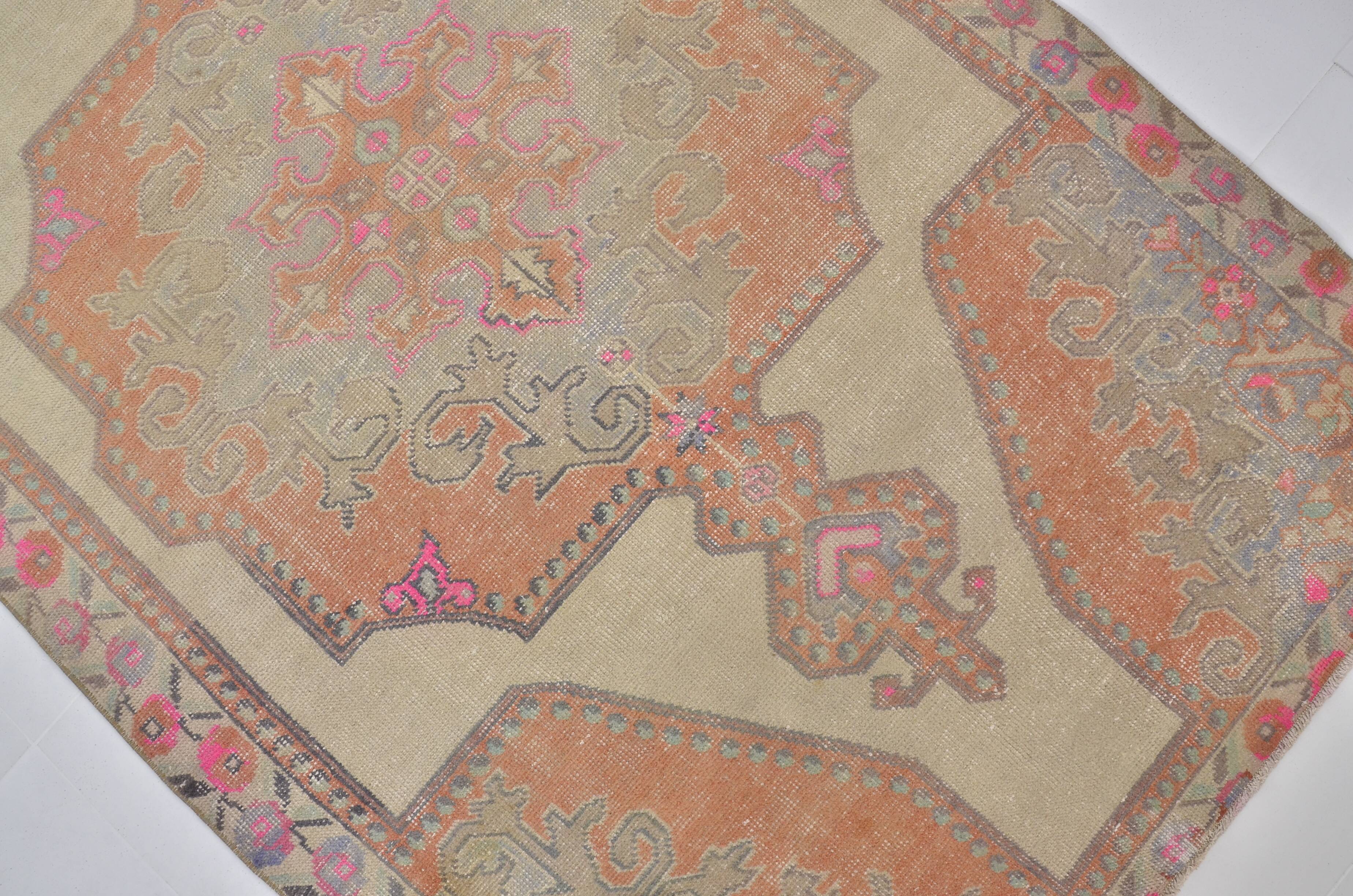 Orange & Beige Wool Handmade Rug sku 2607