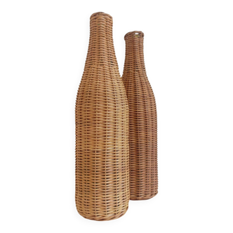 Handcrafted Rustic Wicker Glass Bottles, Mid-20th Century, France