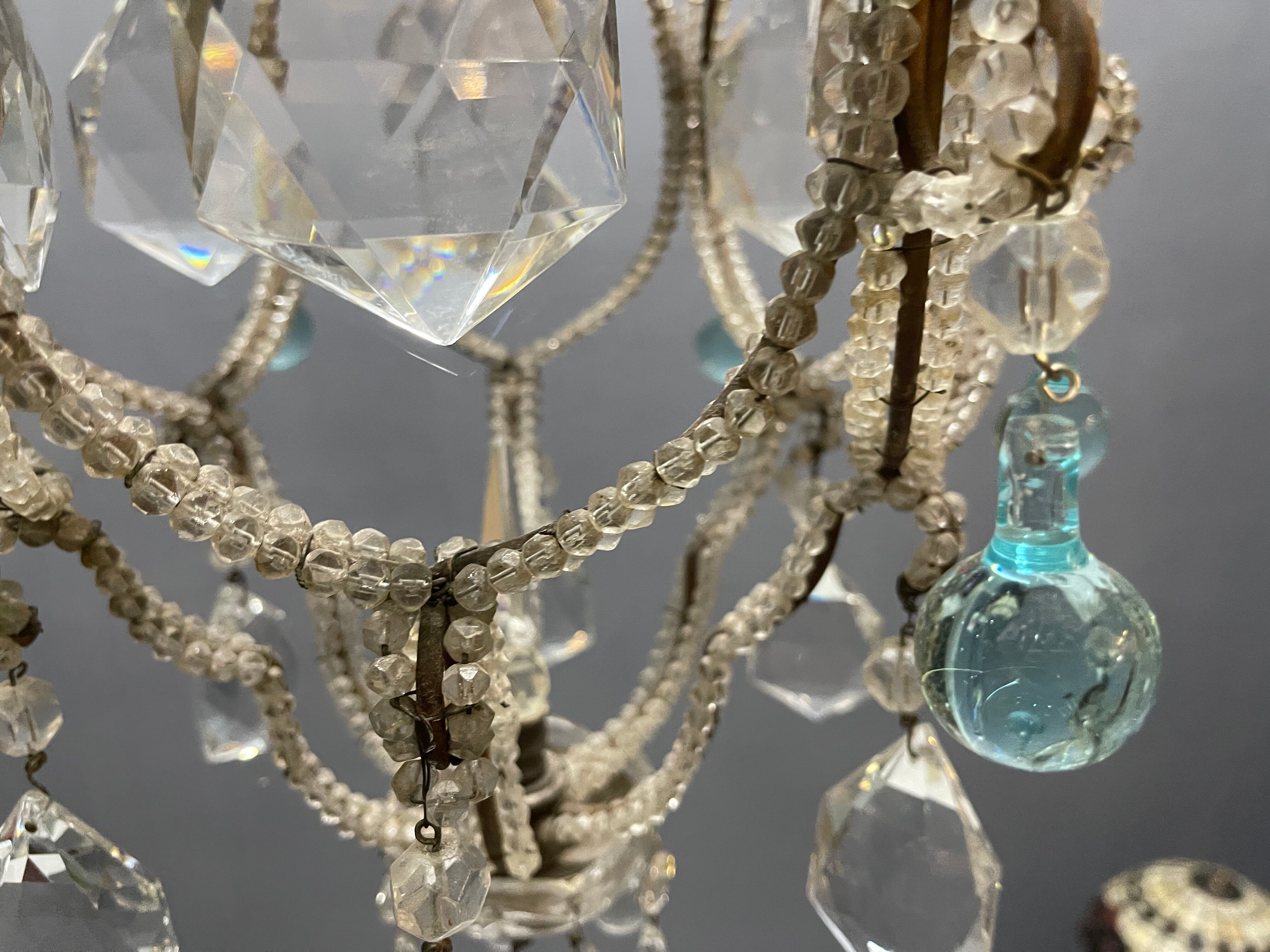 Vintage Crystal Beaded Pendant Light with Murano Glass Drops, Italy