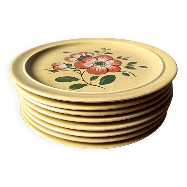 9 assiettes plates en céramique française k&g luneville, ø 24,8 cm