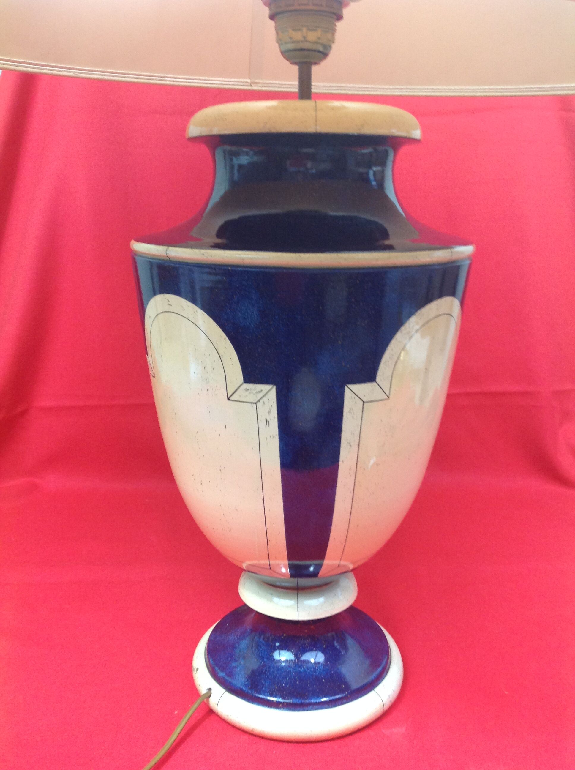 Jean Roger decoration paris beautiful lamp table mid 20th blue baluster night