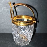Vintage crystal ice bucket and gold frame "cristal ga" and cocktail ice cube spoon