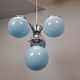 1930s Czech Art Deco Blue Opaline Glass and Chrome Four-Light Chandelier