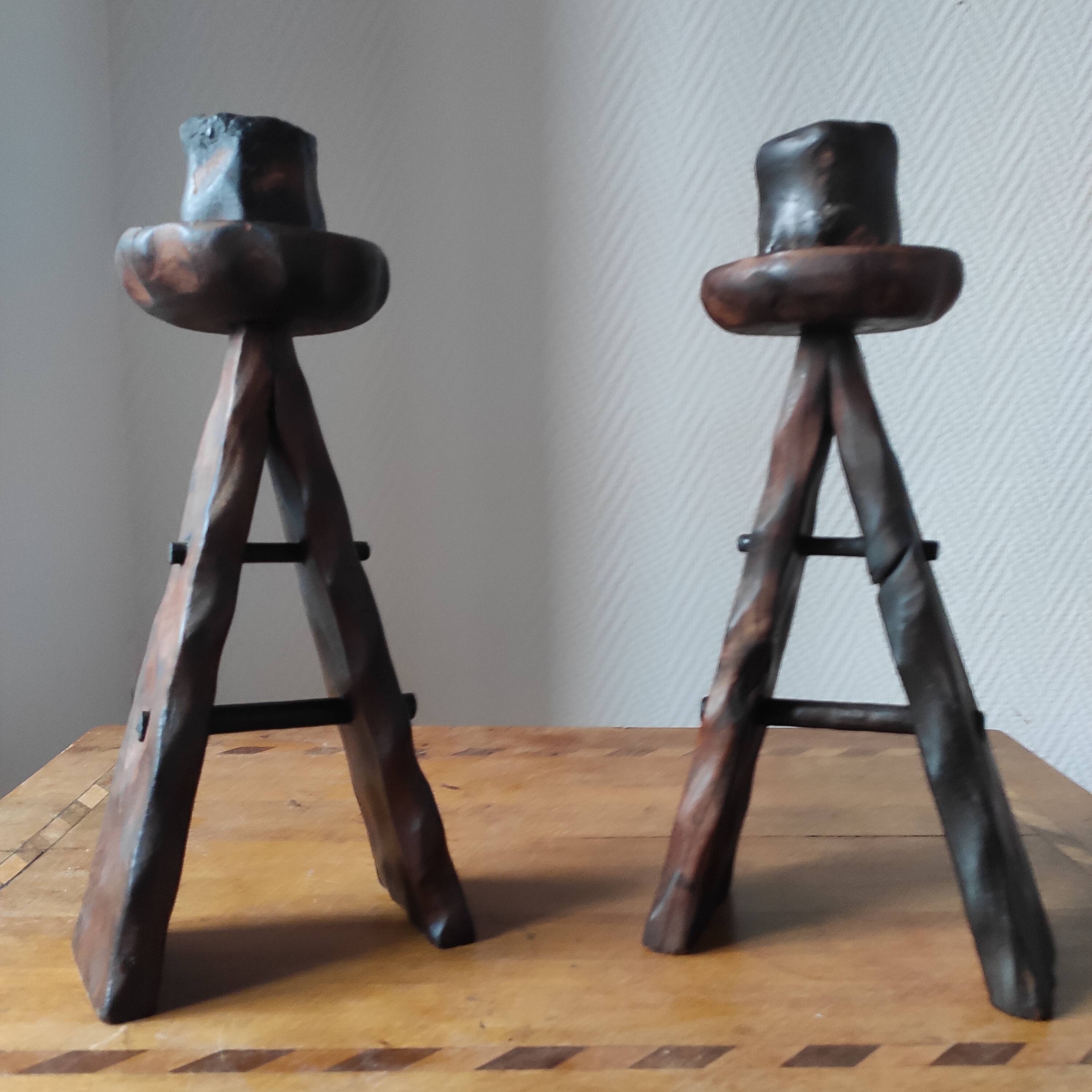 Pair of vintage brutalist candlesticks from the 1950s-60s