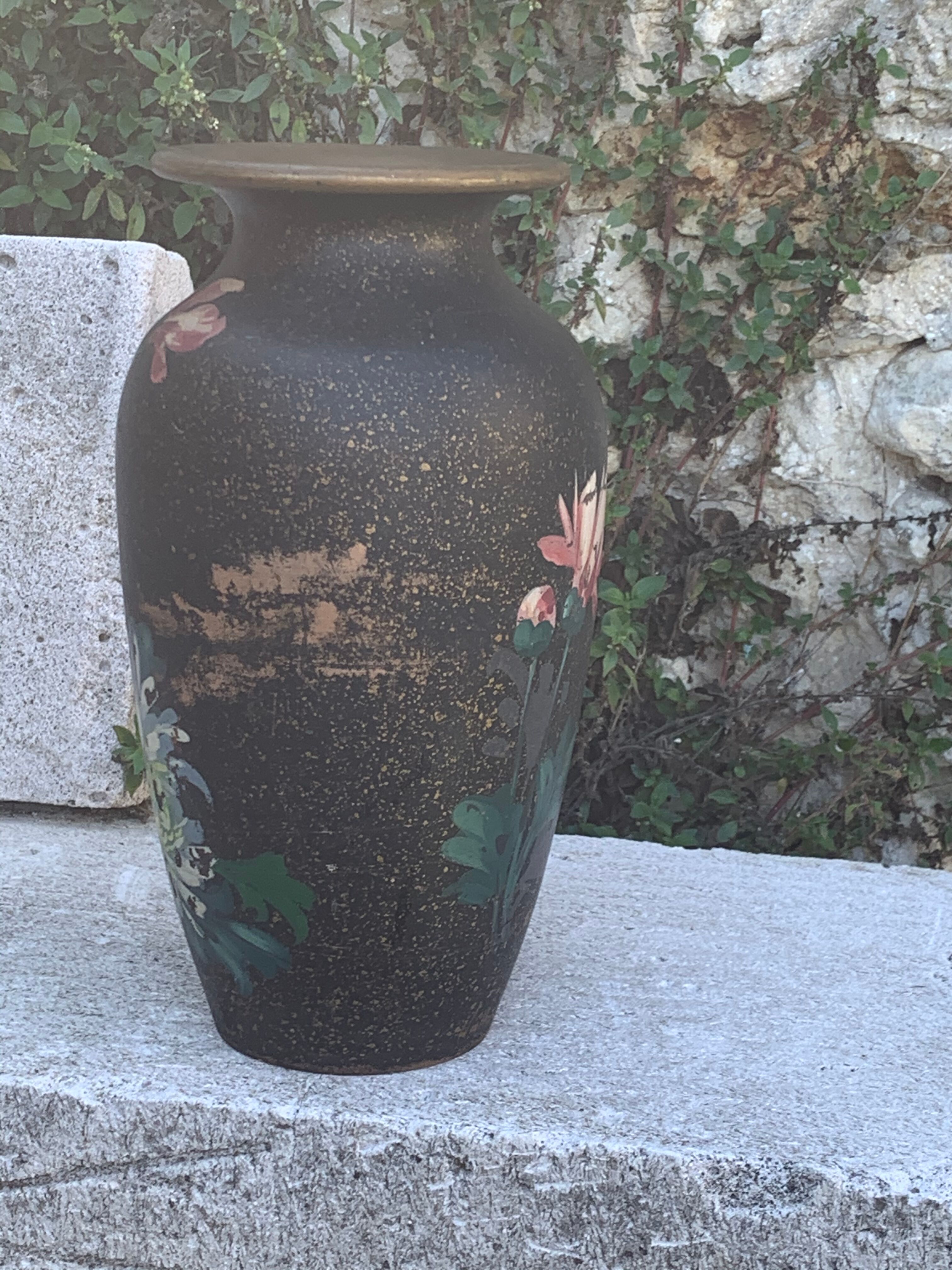 Ceramic vase bouquet of flowers painted and signed by Escoffier